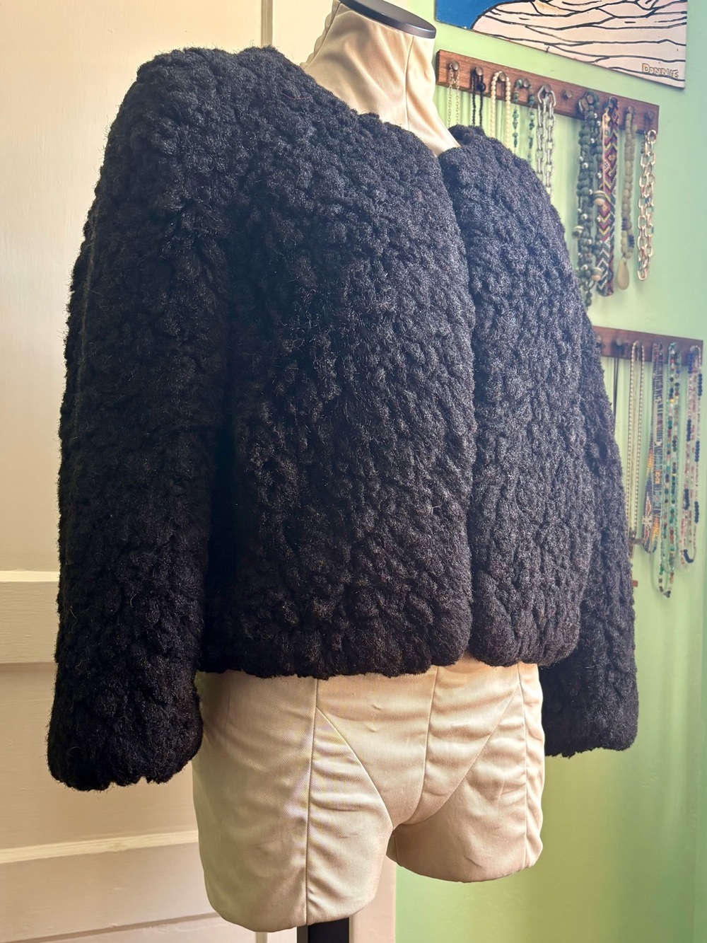 Black Fuzzy Textured Teddy Jacket